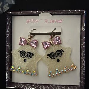 Betsey Johnson Pink and Black Ghost Earrings